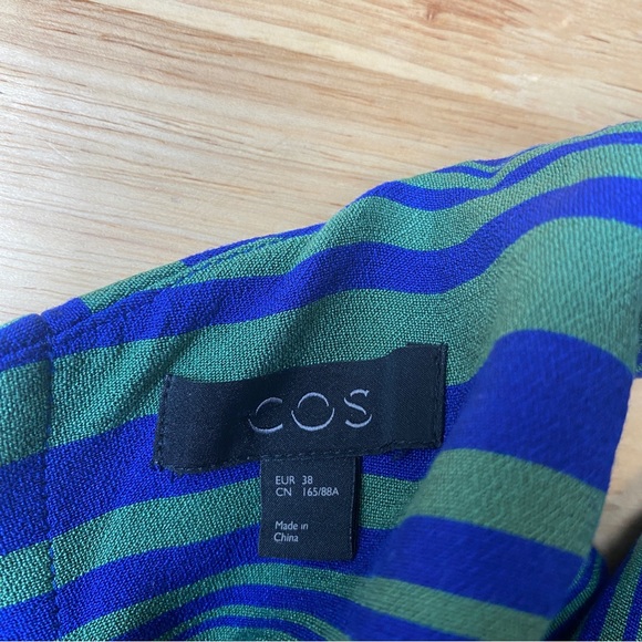 COS Blue Green Striped Sleeveless Viscose Blend A-Line Midi Dress Size 38 AU 10 - Picture 3 of 11